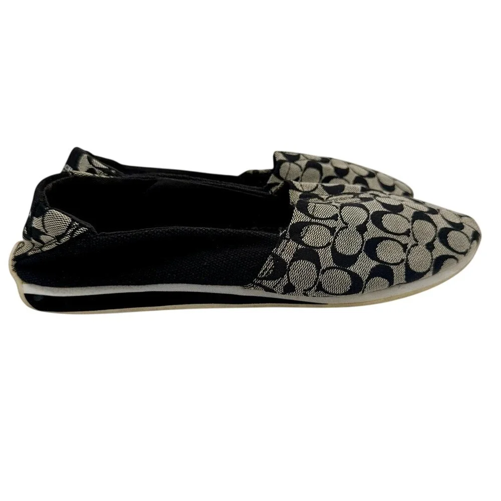 Coach Pandora Signature Black & Khaki Canvas Slip-on‎ Flats Women's 8 (EU 38.5)